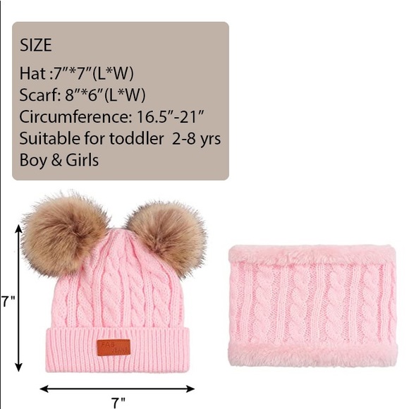 Pink Winter Girls & Boys Warm Hats Set; Toddler Scarf Set - Picture 5 of 6